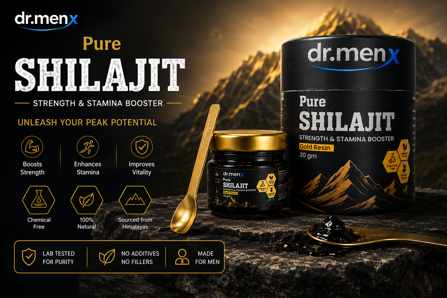 Dr. Men X Pure Shilajit Gold Resin | Premium Himalayan Shilajit 20g